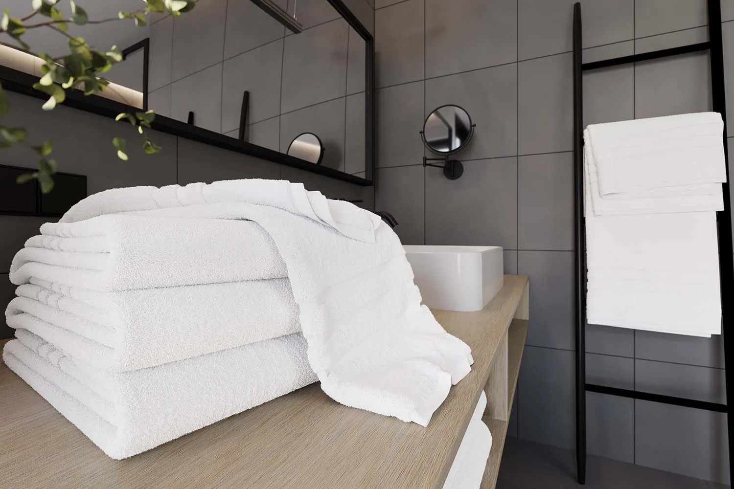 Millieubild zeigt Frottiertuch Boston in Nahaufnahme, Handtuchstapel